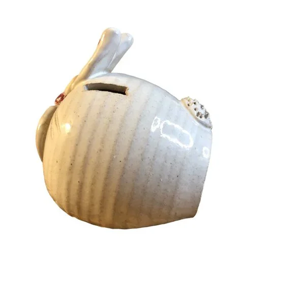 Vtg SIGNED John Pettus Art Pottery Stoneware Bunny Rabbit COIN BANK Folk Art - Picture 5 of 9